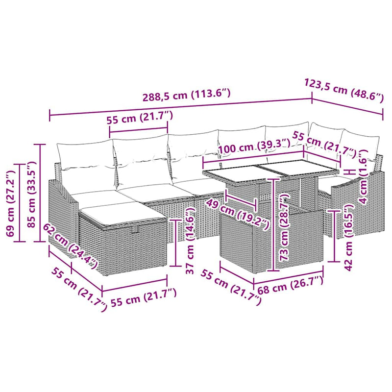 vidaXL Garden Sofa Set with Cushion 8 pcs Grey Poly rattan