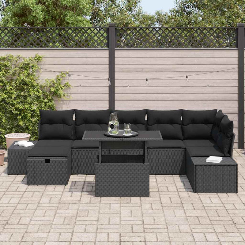 vidaXL Garden Sofa Set with Cushion 8 pcs Black Poly rattan