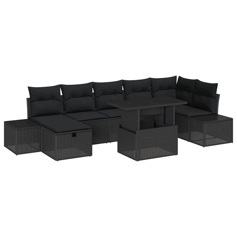 vidaXL Garden Sofa Set with Cushion 8 pcs Black Poly rattan