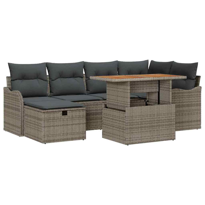 vidaXL Garden Sofa Set with Cushion 7 pcs Grey Poly rattan