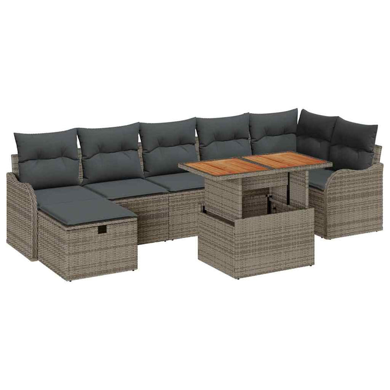 vidaXL Garden Sofa Set with Cushion 8 pcs Grey Poly rattan