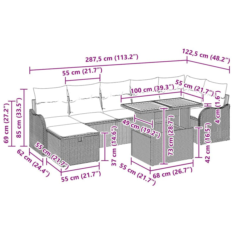 vidaXL Garden Sofa Set with Cushion 8 pcs Grey Poly rattan