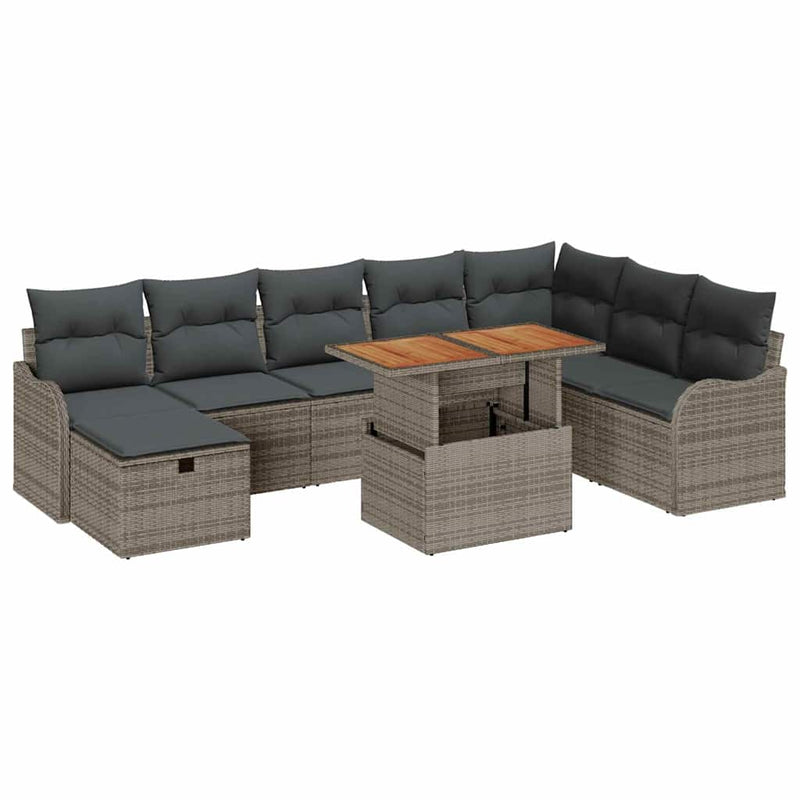 vidaXL Garden Sofa Set with Cushion 9 pcs Grey Poly rattan