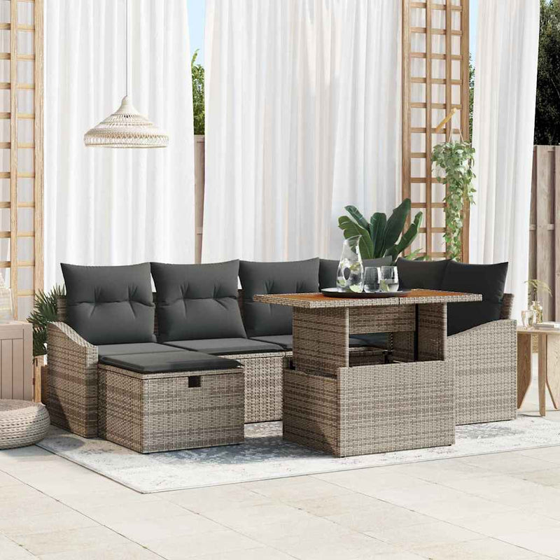 vidaXL Garden Sofa Set with Cushion 7 pcs Grey Poly rattan