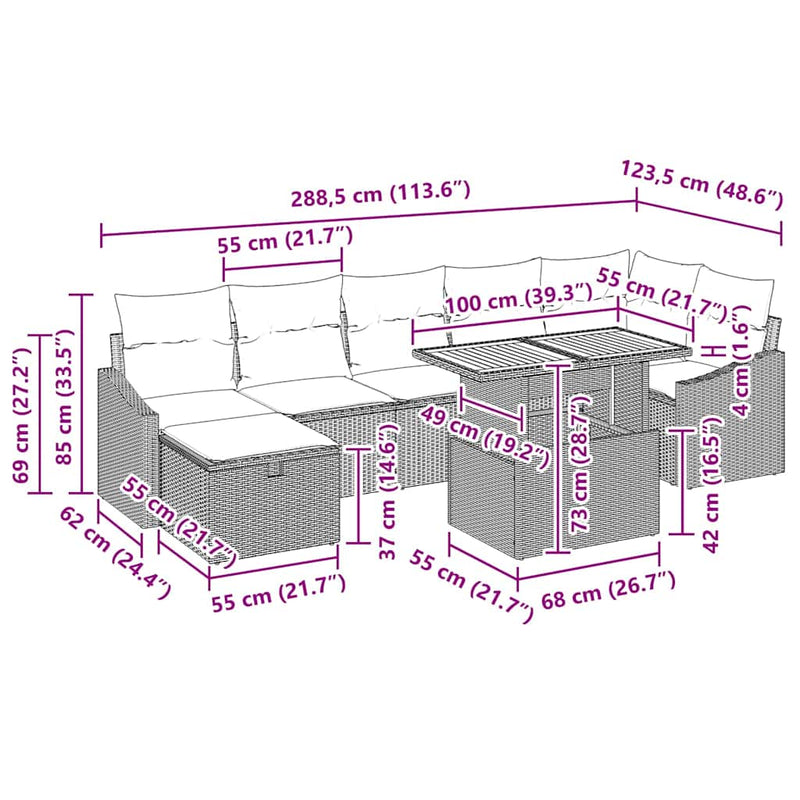 vidaXL Garden Sofa Set with Cushion 8 pcs Grey Poly rattan
