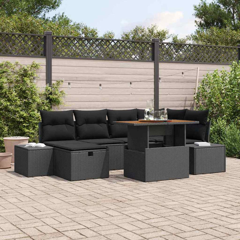 vidaXL Garden Sofa Set with Cushion 7 pcs Black Poly rattan