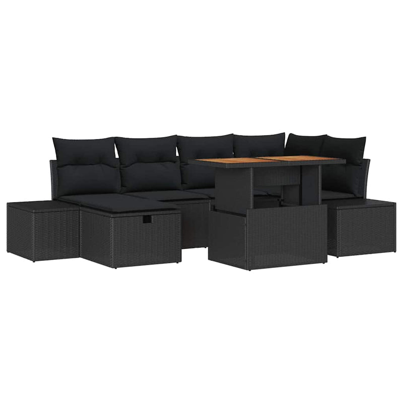 vidaXL Garden Sofa Set with Cushion 7 pcs Black Poly rattan