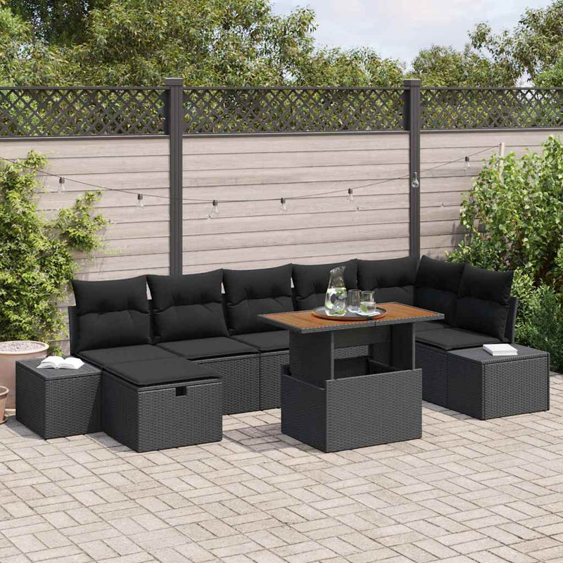 vidaXL Garden Sofa Set with Cushion 8 pcs Black Poly rattan