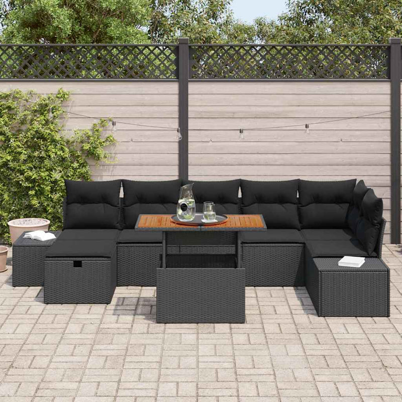vidaXL Garden Sofa Set with Cushion 8 pcs Black Poly rattan