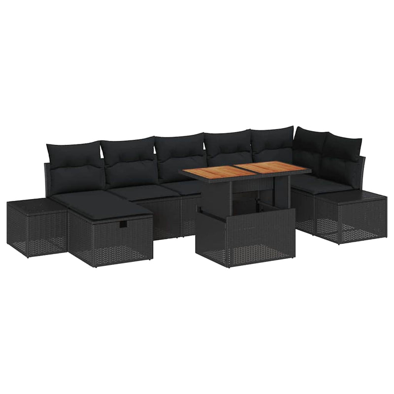 vidaXL Garden Sofa Set with Cushion 8 pcs Black Poly rattan