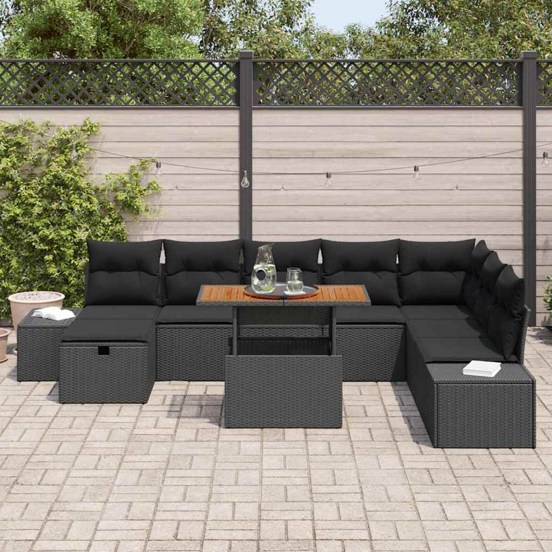 vidaXL Garden Sofa Set with Cushion 9 pcs Black Poly rattan