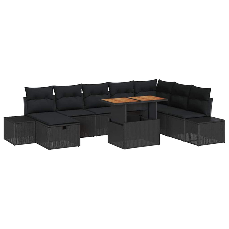 vidaXL Garden Sofa Set with Cushion 9 pcs Black Poly rattan