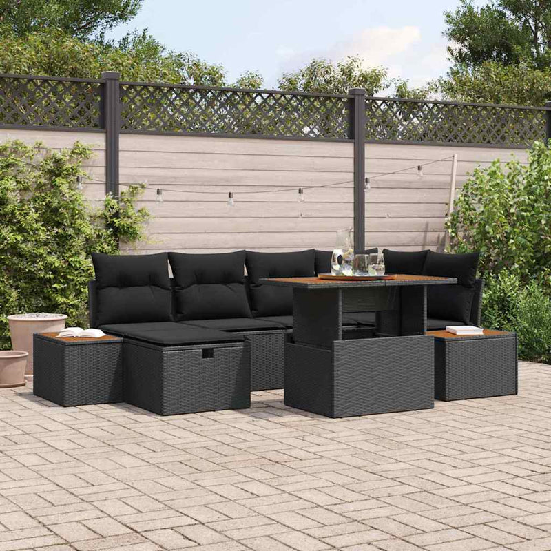 vidaXL Garden Sofa Set with Cushion 7 pcs Black Poly rattan