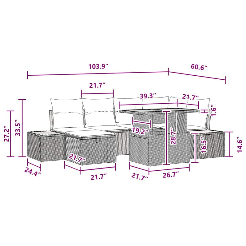 vidaXL Garden Sofa Set with Cushion 7 pcs Black Poly rattan