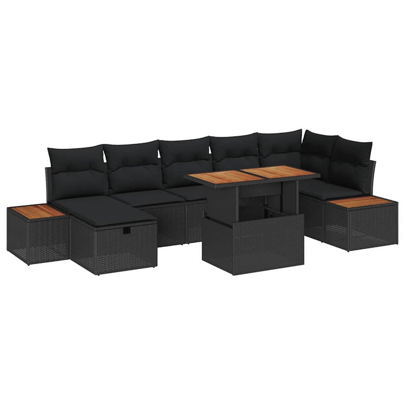 vidaXL Garden Sofa Set with Cushion 8 pcs Black Poly rattan
