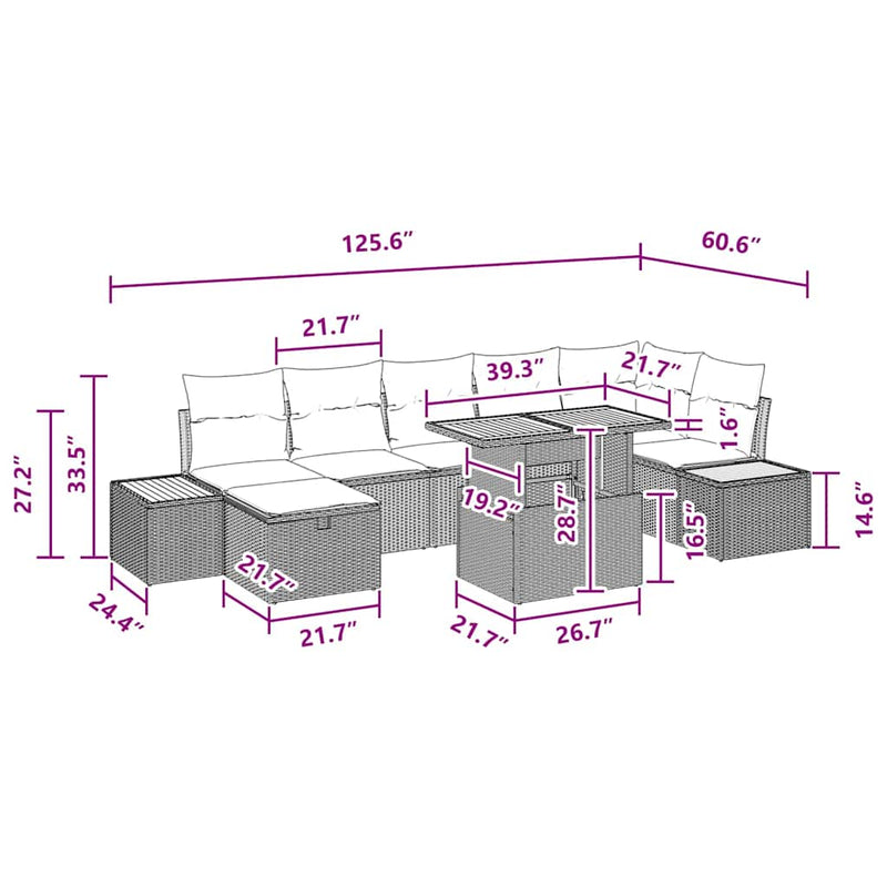 vidaXL Garden Sofa Set with Cushion 8 pcs Black Poly rattan