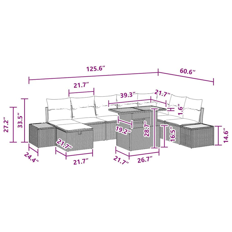 vidaXL Garden Sofa Set with Cushion 9 pcs Black Poly rattan