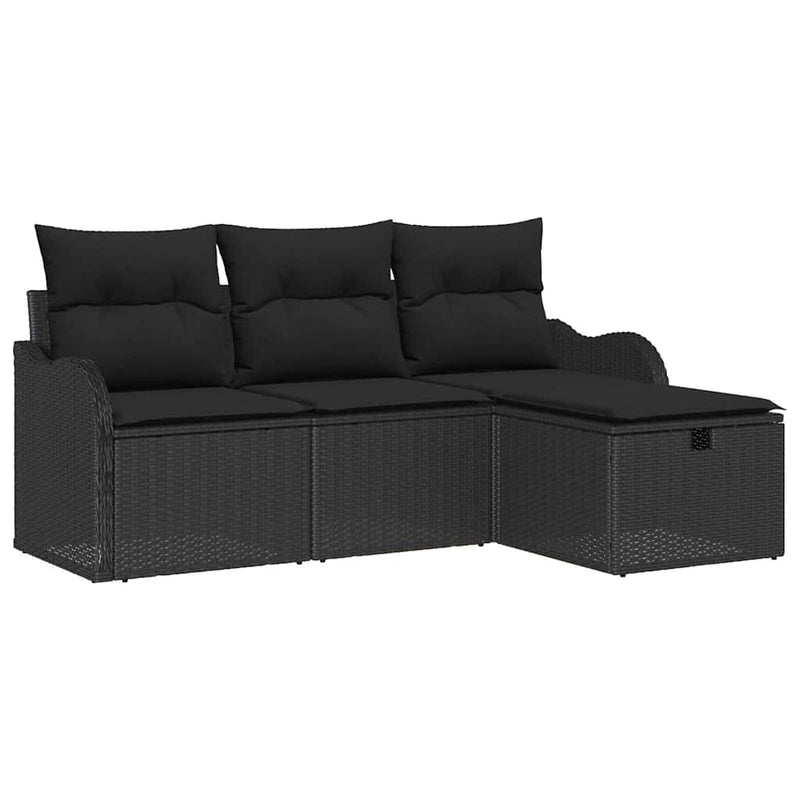 vidaXL Garden Sofa Set with Cushion 4 pcs Black Poly rattan