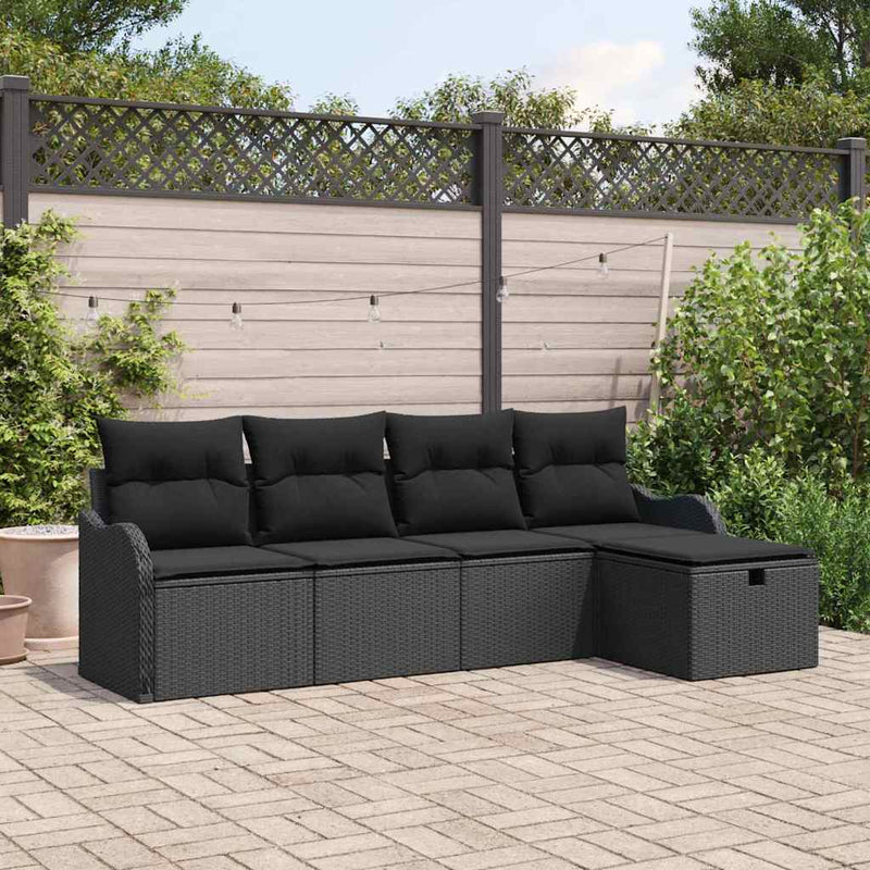 vidaXL Garden Sofa Set with Cushion 5 pcs Black Poly rattan