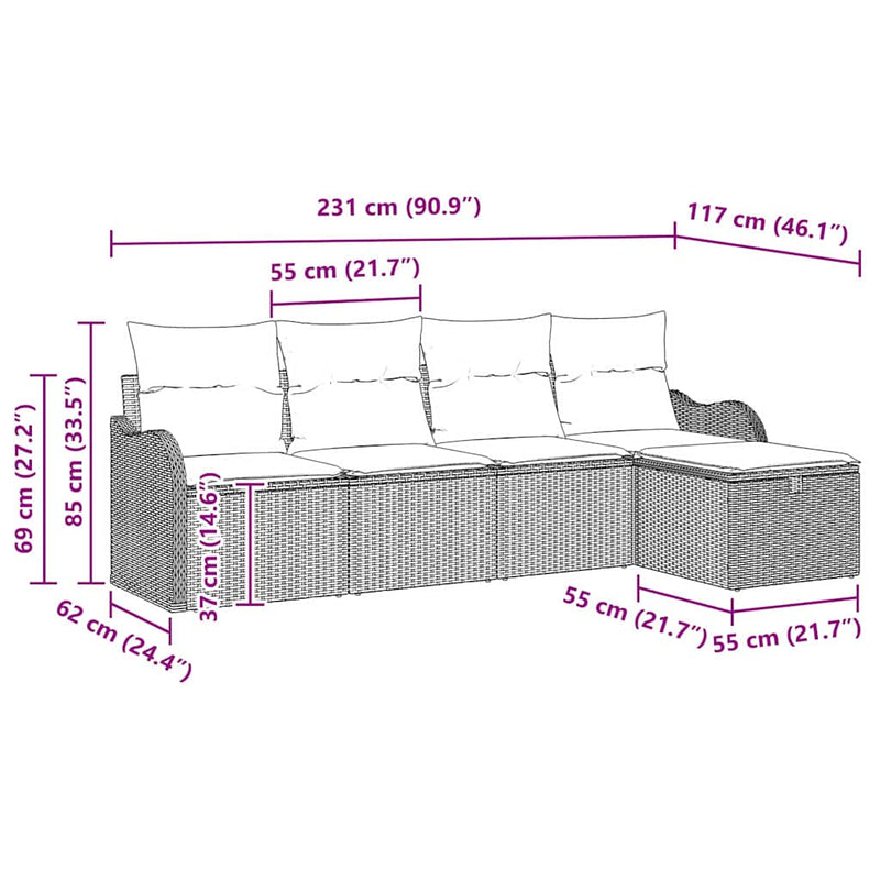 vidaXL Garden Sofa Set with Cushion 5 pcs Black Poly rattan