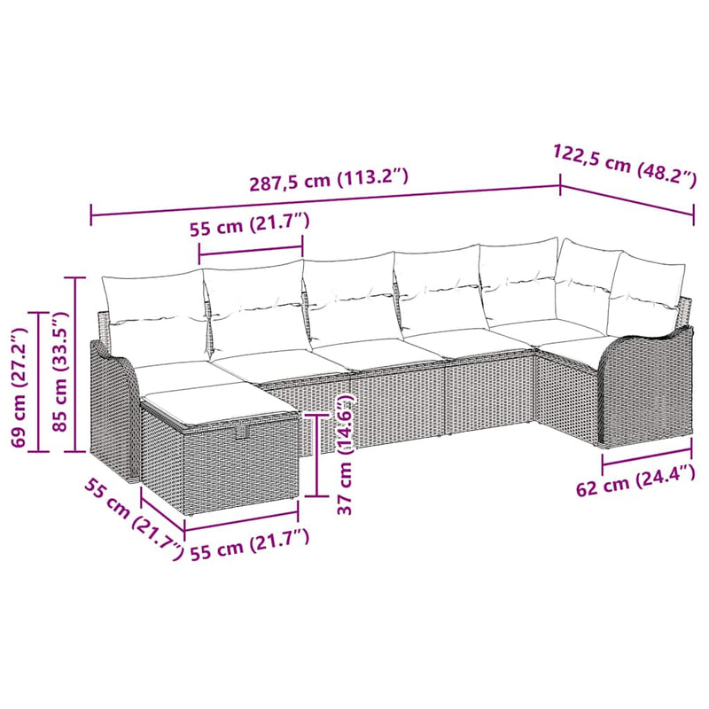vidaXL Garden Sofa Set with Cushion 7 pcs Black Poly rattan