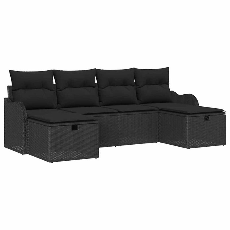 vidaXL Garden Sofa Set with Cushion 6 pcs Black Poly rattan