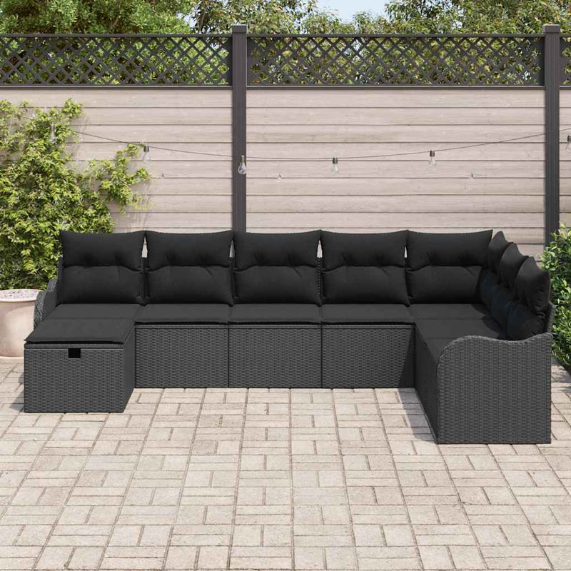 vidaXL Garden Sofa Set with Cushion 8 pcs Black Poly rattan