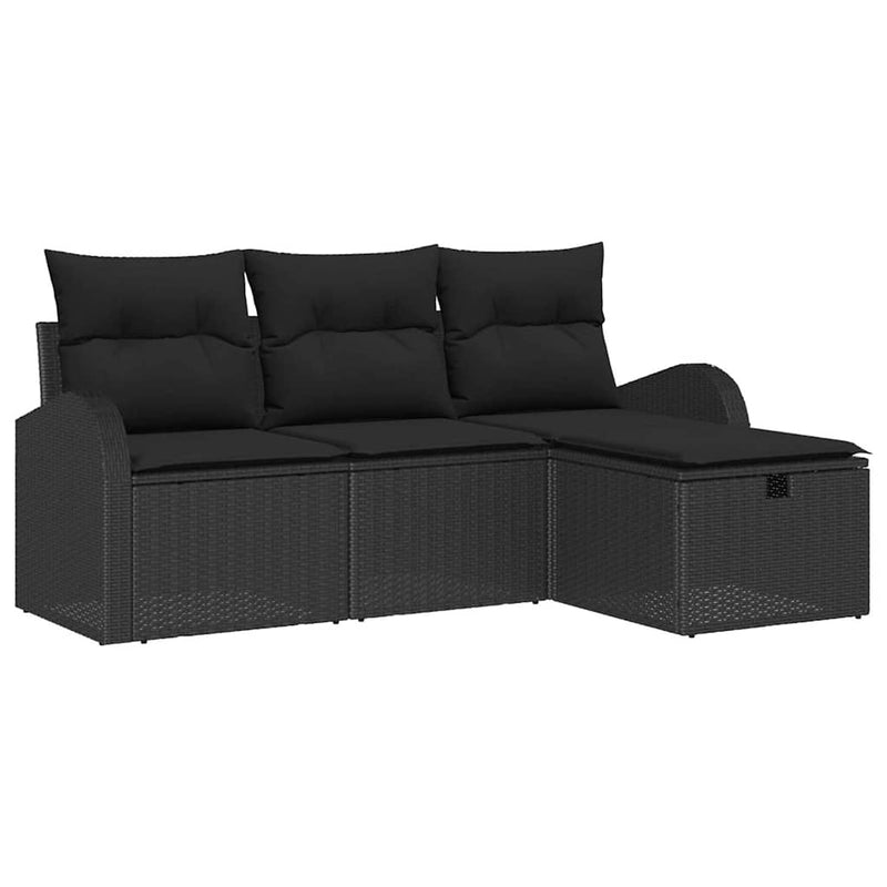 vidaXL Garden Sofa Set with Cushion 4 pcs Black Poly rattan