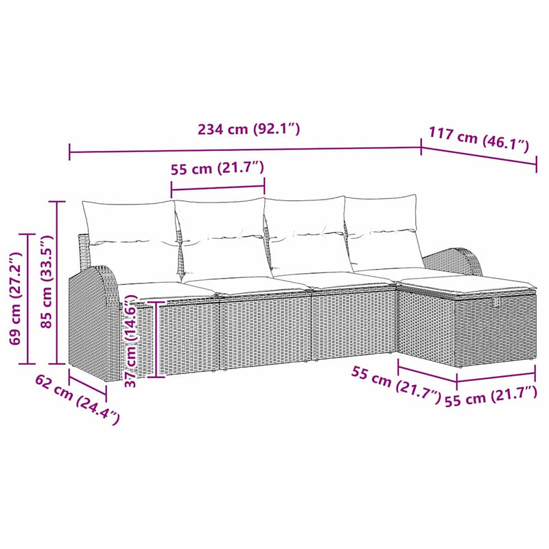 vidaXL Garden Sofa Set with Cushion 5 pcs Black Poly rattan