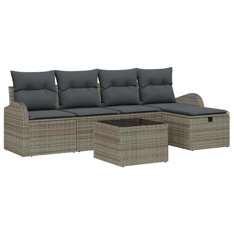 vidaXL Garden Sofa Set with Cushion 6 pcs Grey Poly rattan