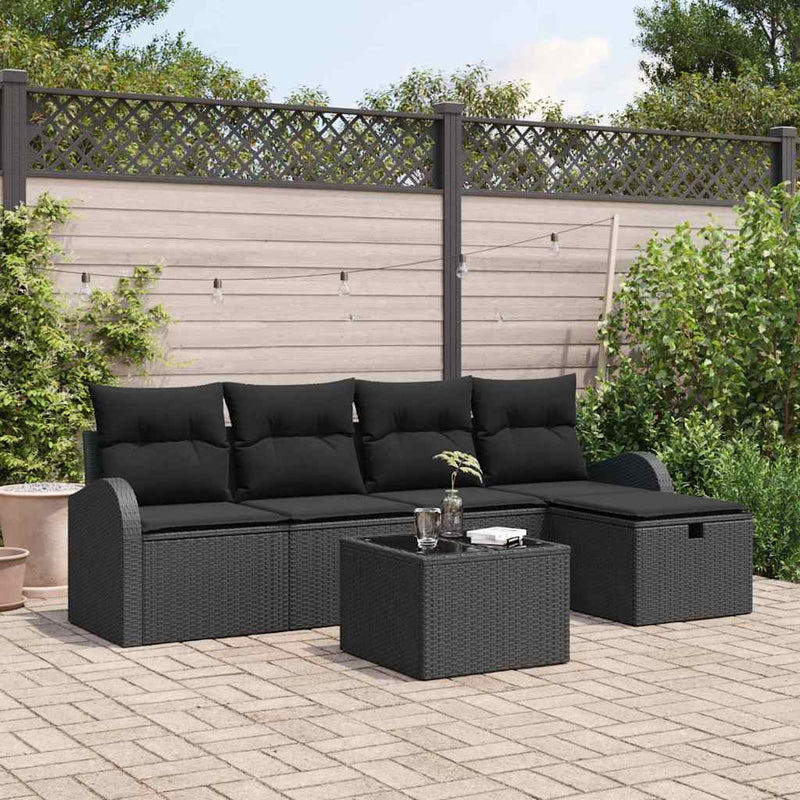 vidaXL Garden Sofa Set with Cushion 6 pcs Black Poly rattan