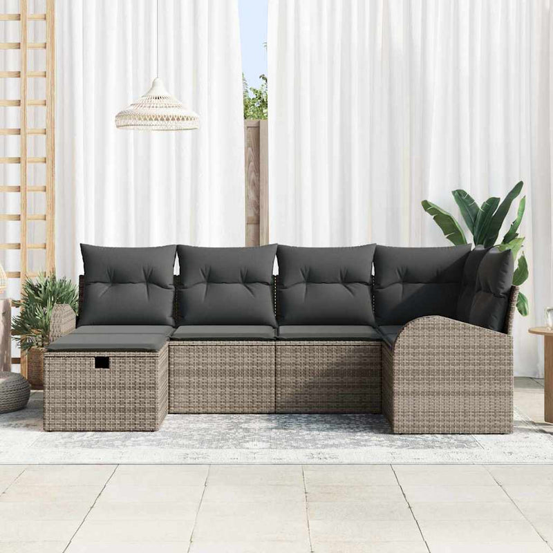 vidaXL Garden Sofa Set with Cushion 6 pcs Grey Poly rattan