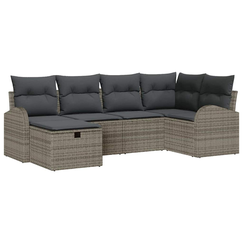vidaXL Garden Sofa Set with Cushion 6 pcs Grey Poly rattan