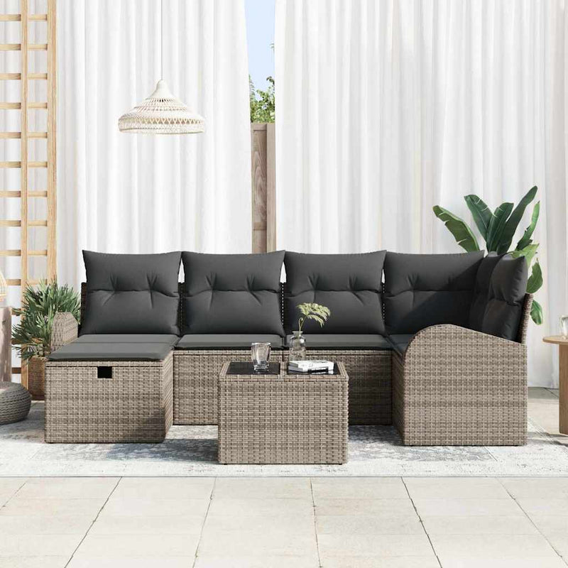 vidaXL Garden Sofa Set with Cushion 7 pcs Grey Poly rattan