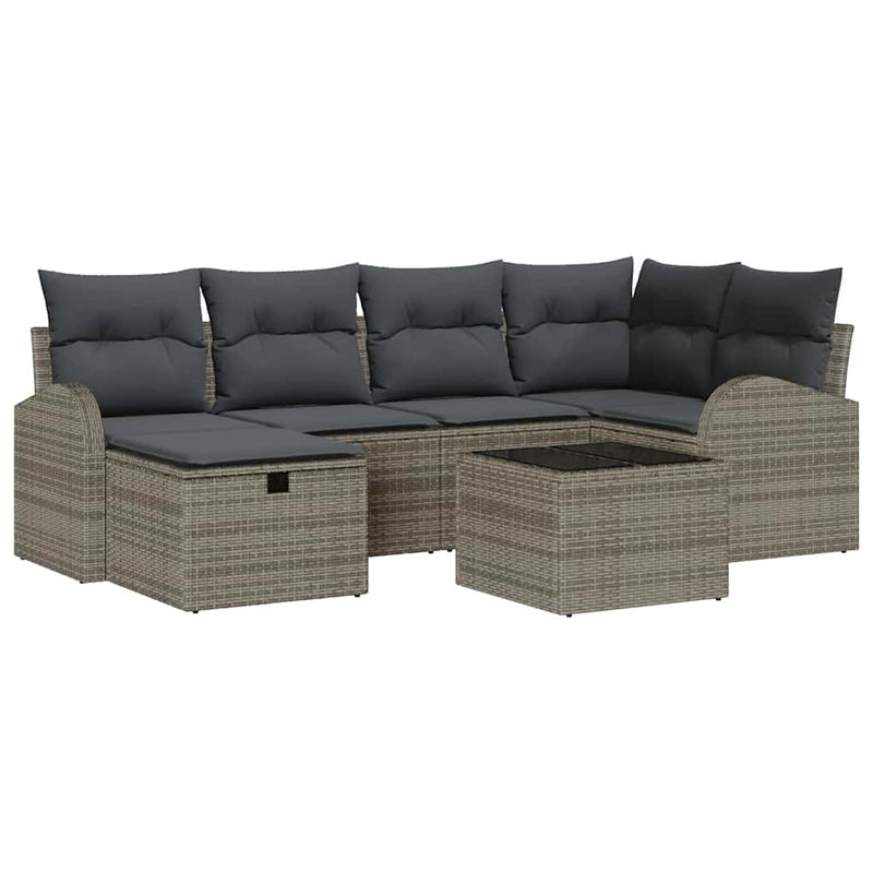 vidaXL Garden Sofa Set with Cushion 7 pcs Grey Poly rattan