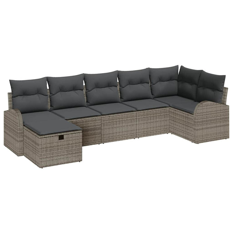 vidaXL Garden Sofa Set with Cushion 7 pcs Grey Poly rattan