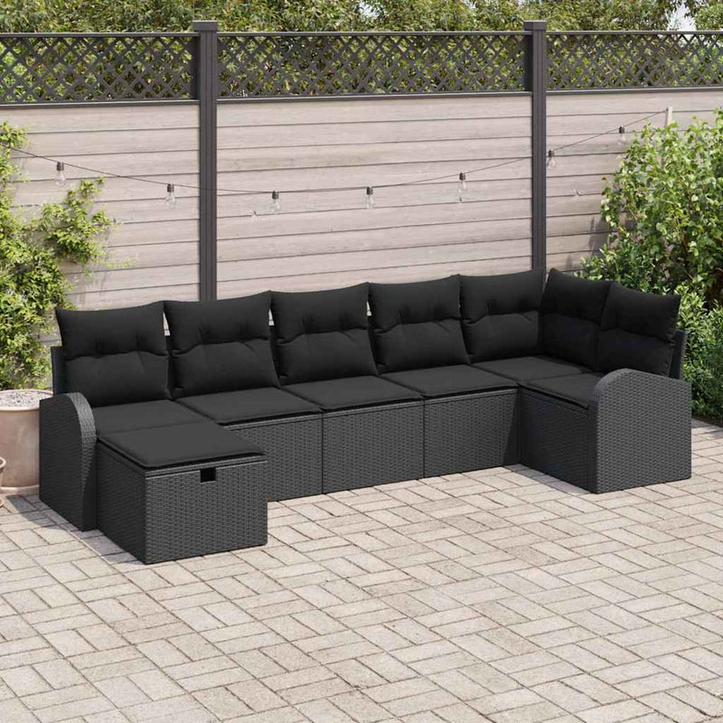 vidaXL Garden Sofa Set with Cushion 7 pcs Black Poly rattan