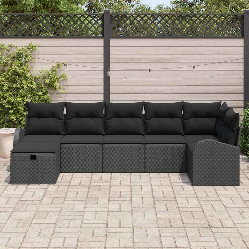 vidaXL Garden Sofa Set with Cushion 7 pcs Black Poly rattan