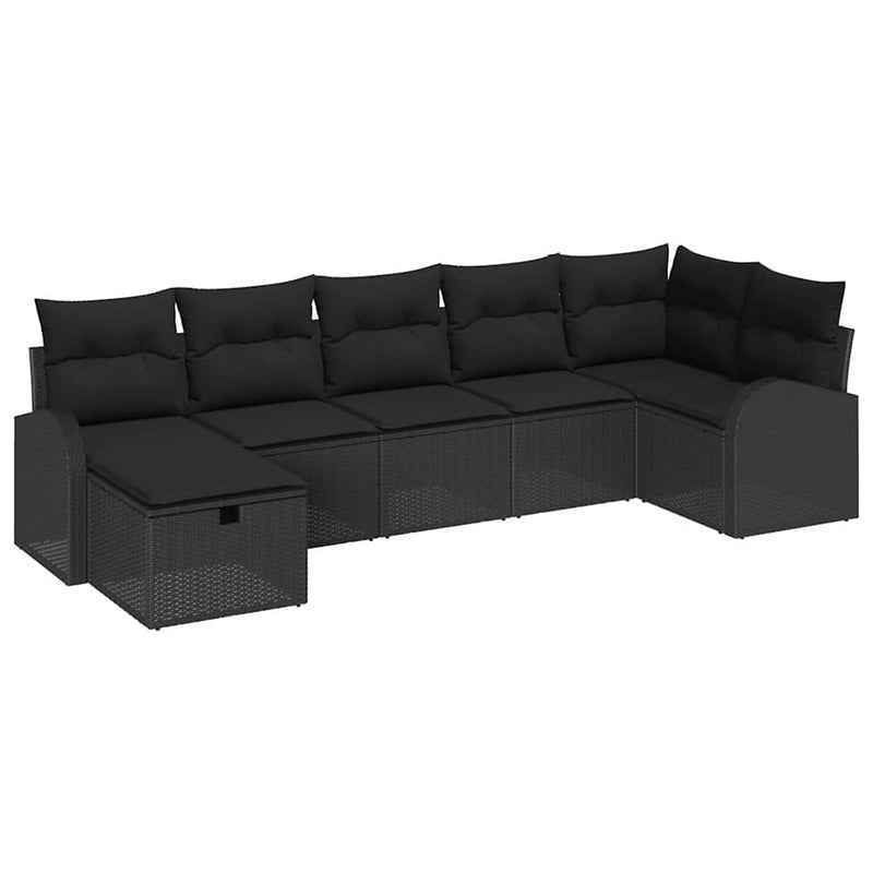 vidaXL Garden Sofa Set with Cushion 7 pcs Black Poly rattan