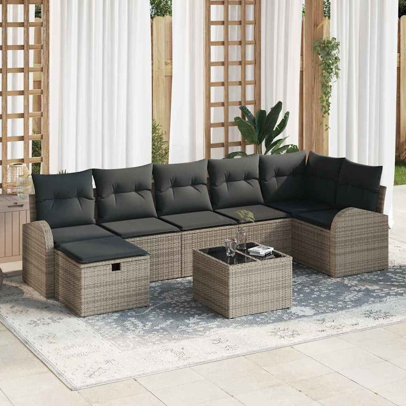vidaXL Garden Sofa Set with Cushion 8 pcs Grey Poly rattan