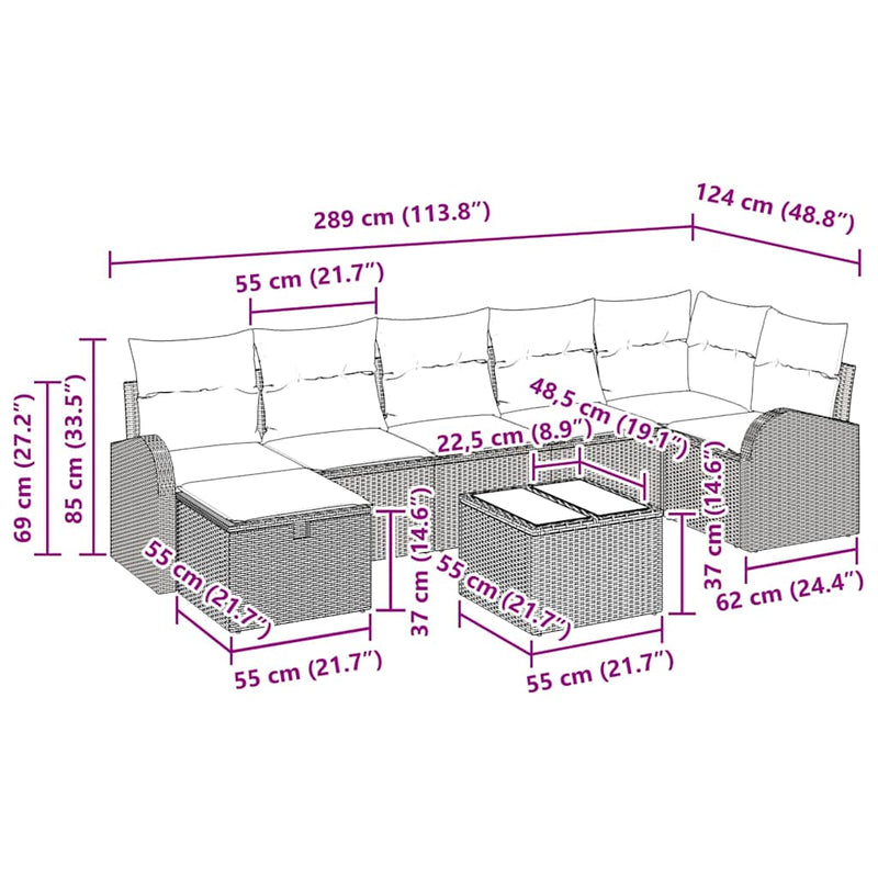 vidaXL Garden Sofa Set with Cushion 8 pcs Grey Poly rattan