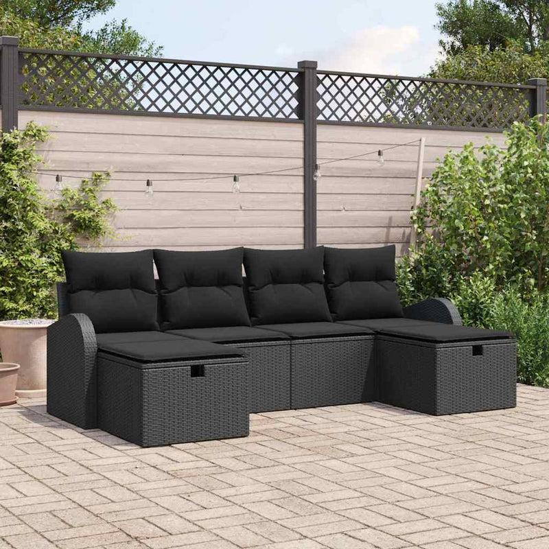 vidaXL Garden Sofa Set with Cushion 6 pcs Black Poly rattan