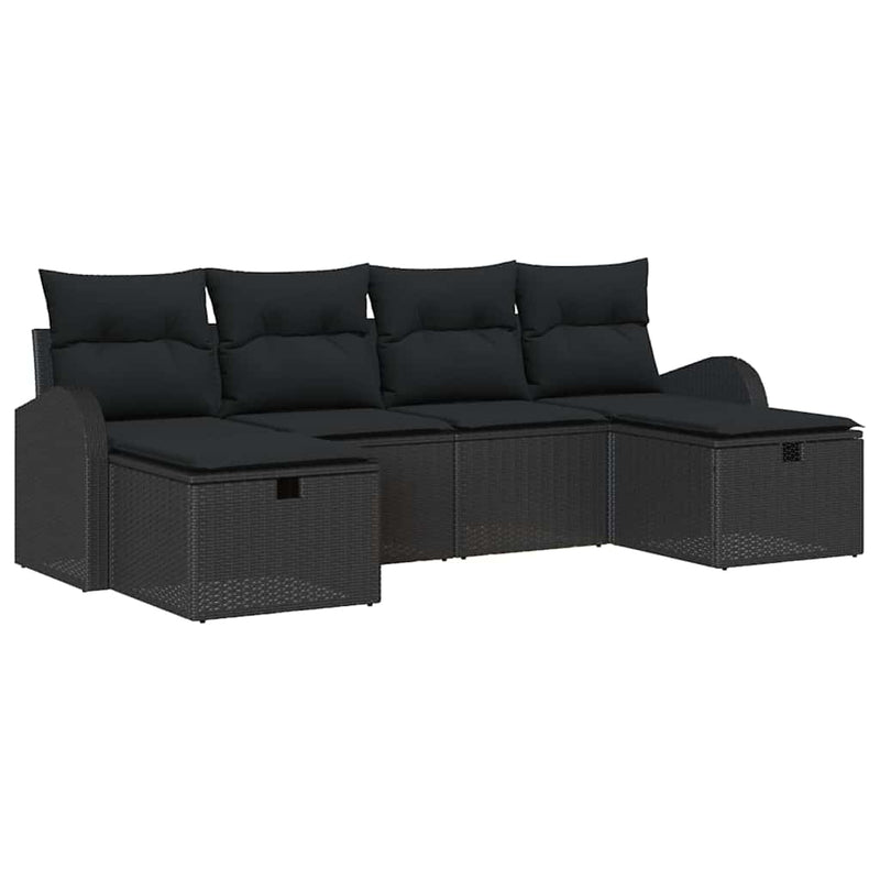 vidaXL Garden Sofa Set with Cushion 6 pcs Black Poly rattan