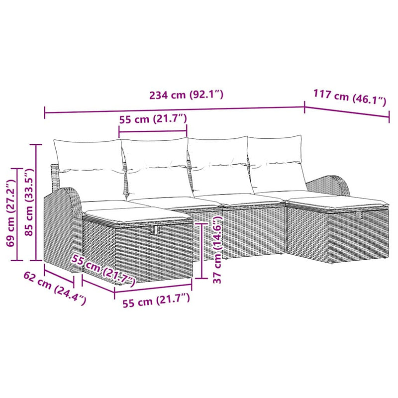 vidaXL Garden Sofa Set with Cushion 6 pcs Black Poly rattan