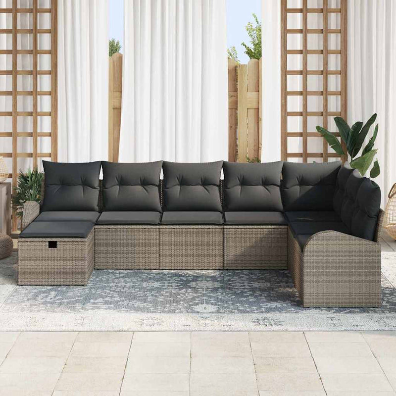 vidaXL Garden Sofa Set with Cushion 8 pcs Grey Poly rattan