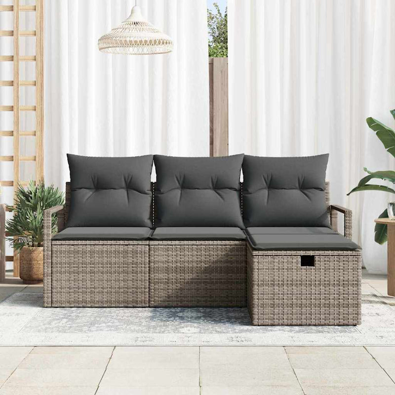 vidaXL Garden Sofa Set with Cushion 4 pcs Grey Poly rattan