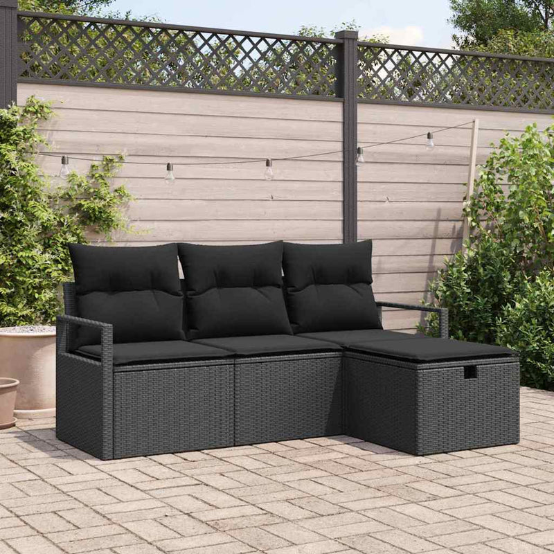 vidaXL Garden Sofa Set with Cushion 4 pcs Black Poly rattan