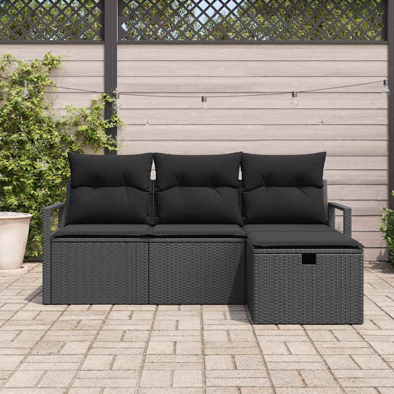 vidaXL Garden Sofa Set with Cushion 4 pcs Black Poly rattan