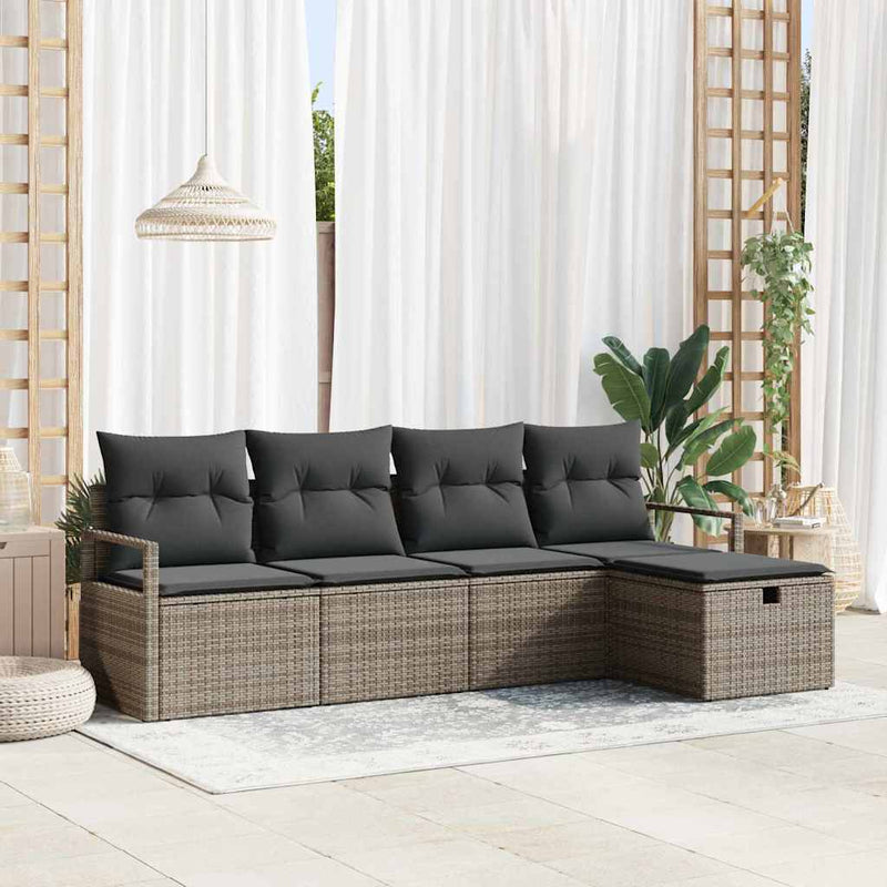 vidaXL Garden Sofa Set with Cushion 5 pcs Grey Poly rattan