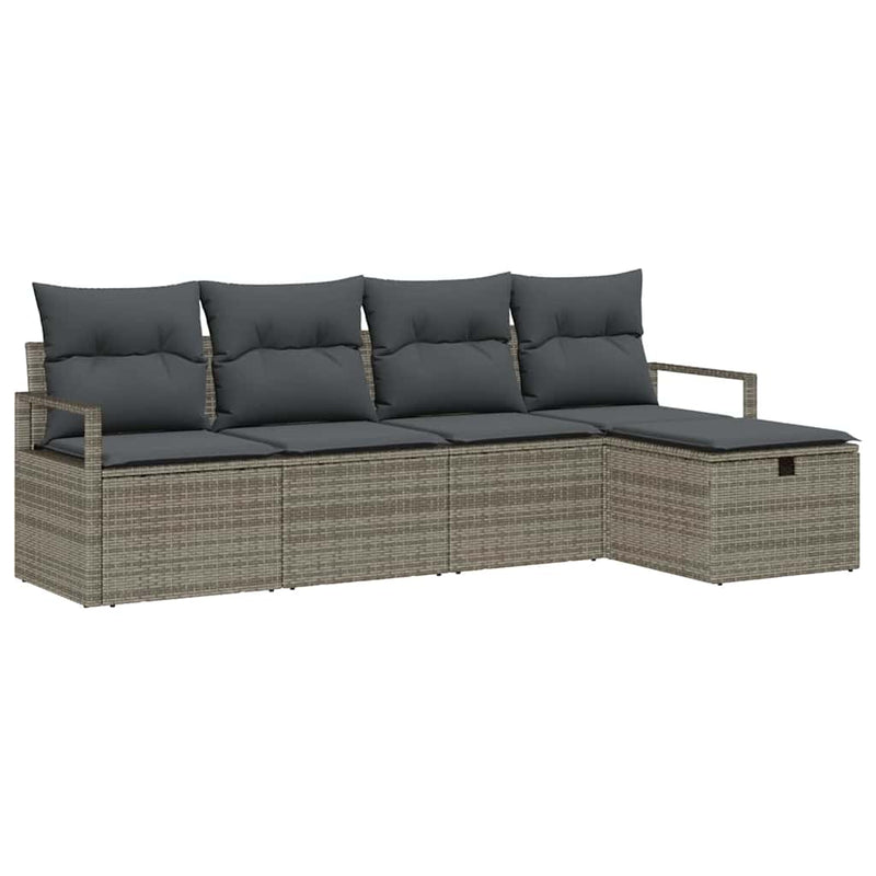 vidaXL Garden Sofa Set with Cushion 5 pcs Grey Poly rattan